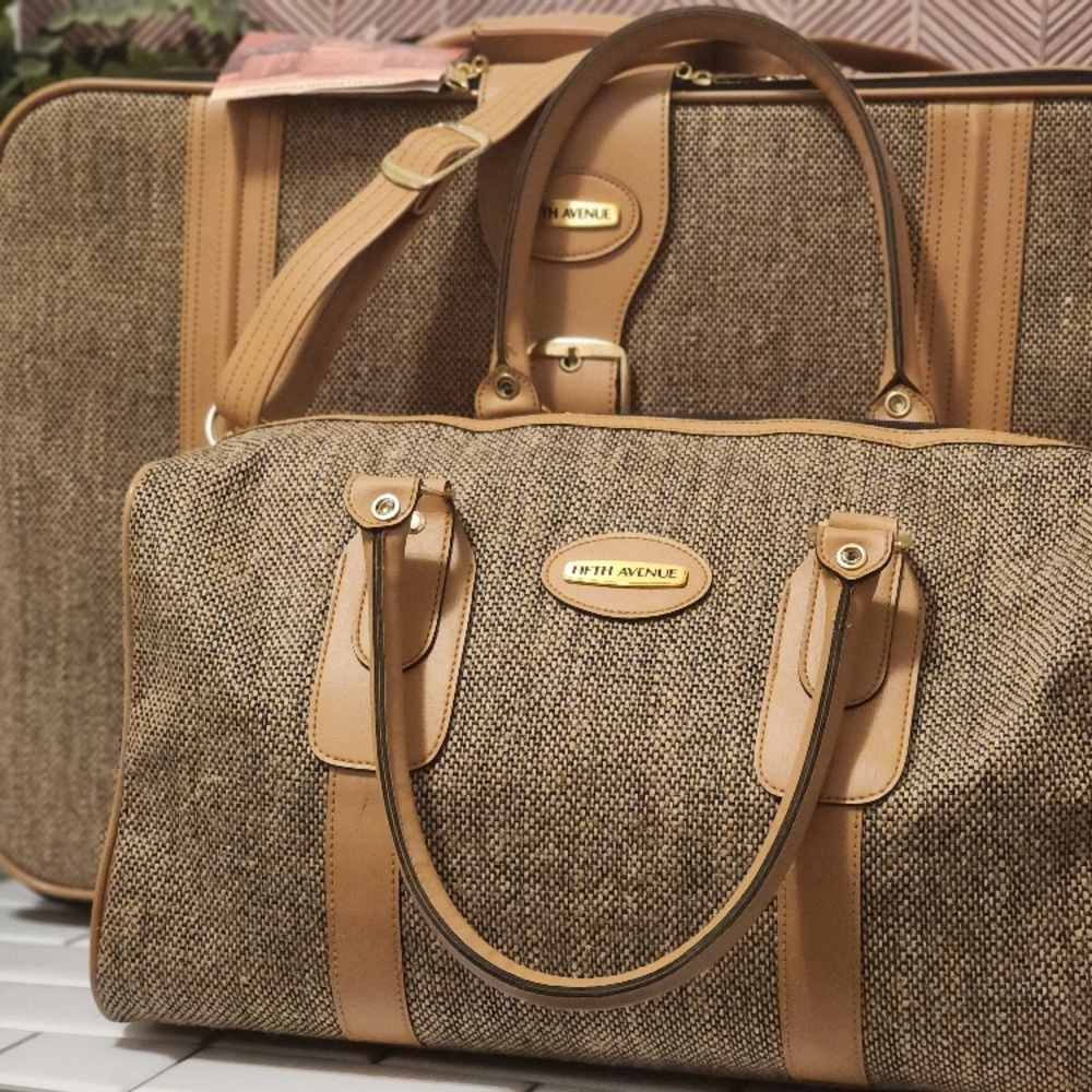 Fifth Avenue Tan and Brown Travel Bag Set
